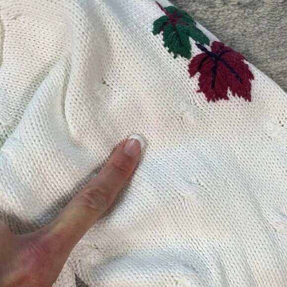 Northern Reflections Knit Ivory White Harvest Fall Leaves Sweater Crewneck Sz S - Picture 7 of 11